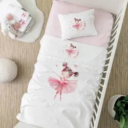 Σεντόνια Κούνιας Σετ Balletto - Λευκό-Ροζ - Διάσταση: (2) 120 x 160 cm + 30 x 40 cm