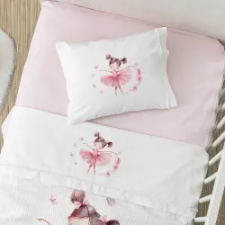 Σεντόνια Κούνιας Σετ Balletto - Λευκό-Ροζ - Διάσταση: (2) 120 x 160 cm + 30 x 40 cm