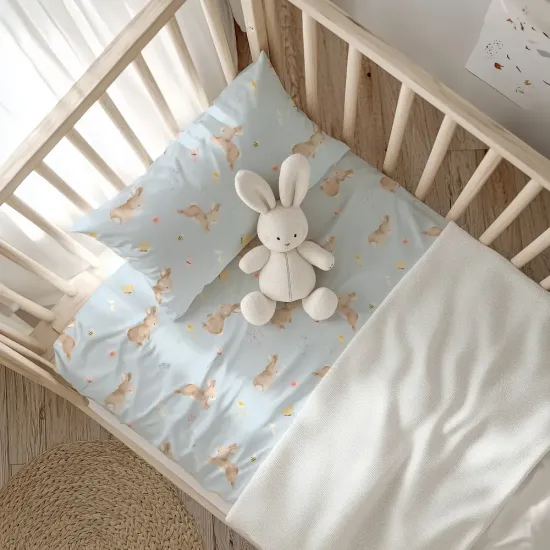 Σεντόνια Κούνιας Σετ Blush Σιέλ - Σιέλ - Διάσταση: (2) 120 x 160 cm + 30 x 40 cm