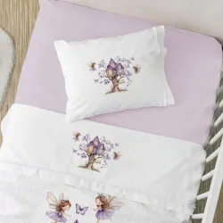 Σεντόνια Κούνιας Σετ Magic Garden - Λευκό-Λιλά - Διάσταση: (2) 120 x 160 cm + 30 x 40 cm