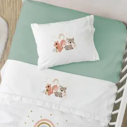 Σεντόνια Κούνιας Σετ Woodland - Λευκό-Βεραμάν - Διάσταση: (2) 120 x 160 cm + 30 x 40 cm