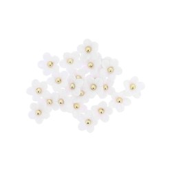 Beauty Home 24 Μαργαρίτες από Λευκό Βελούδο και Χρυσό Μαργαριτάρι Ø2.5cm