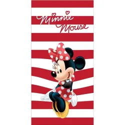 Πετσέτα Θαλάσσης Βαμβακερή Βελούδινη Striped Minnie - Κόκκινο - Διάσταση: 70 x 140 cm