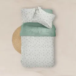 Σεντόνια Εμπριμέ Σετ Campana Λευκό-Λαδί Υπέρδιπλα - Λευκό-Λαδί - Διάσταση: 220 x 240 cm + 240 x 260 cm + (2) 50 x 70 cm