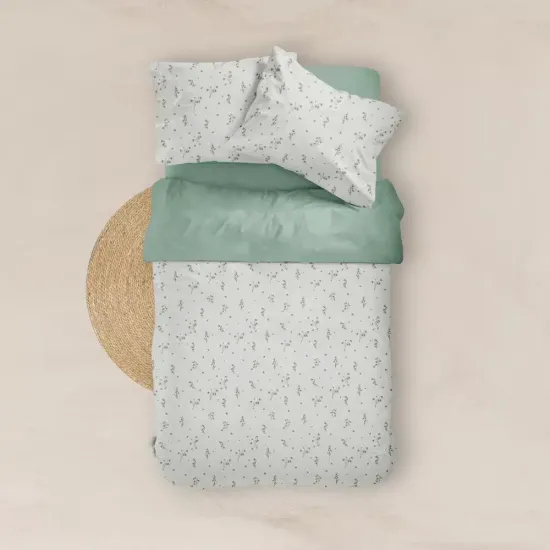 Σεντόνια Εμπριμέ Σετ Campana Λευκό-Λαδί Υπέρδιπλα - Λευκό-Λαδί - Διάσταση: 220 x 240 cm + 240 x 260 cm + (2) 50 x 70 cm