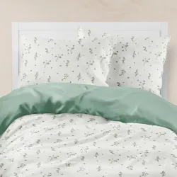 Σεντόνια Εμπριμέ Σετ Campana Λευκό-Λαδί Υπέρδιπλα - Λευκό-Λαδί - Διάσταση: 220 x 240 cm + 240 x 260 cm + (2) 50 x 70 cm