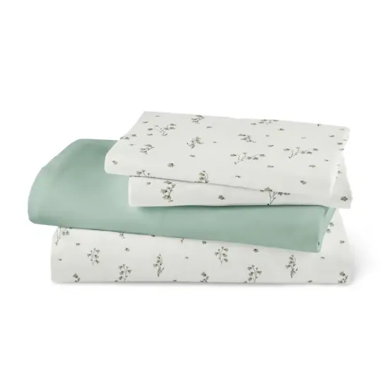 Σεντόνια Εμπριμέ Σετ Campana Λευκό-Λαδί Υπέρδιπλα - Λευκό-Λαδί - Διάσταση: 220 x 240 cm + 240 x 260 cm + (2) 50 x 70 cm