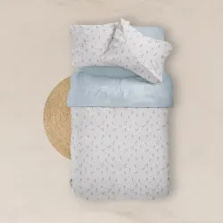 Σεντόνια Εμπριμέ Σετ Campana Λευκό-Σιέλ Μονά - Λευκό-Σιέλ - Διάσταση: (2) 160 x 240 cm + 50 x 70 cm