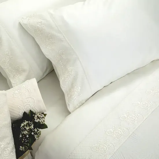 Σεντόνια Με Δαντέλα Σετ Ηλέκτρα Υπέρδιπλα - Εκρού - Διάσταση: (2) 240 x 280 cm + (2) 50 x 70 cm