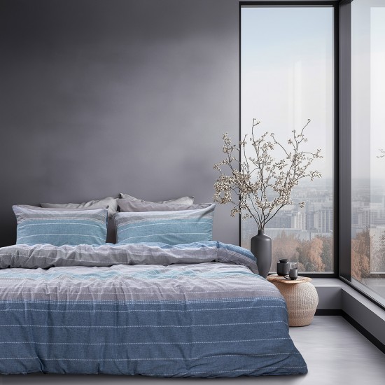 Beauty Home Σετ σεντόνια υπέρδιπλα με λάστιχο Glory Art 12373 170x200+32 Γκρι,Μπλε